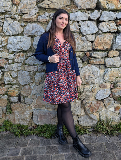 Robe de fêtes noir et beige camel manches longues