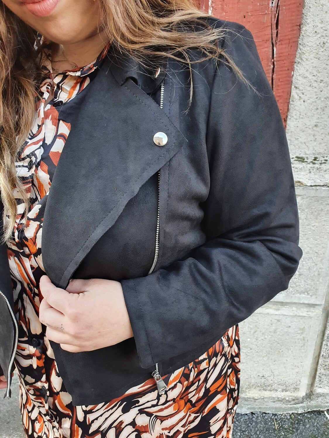 Perfecto en suédine noir femme grande taille coupe cintrée