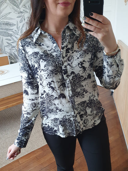 Chemise femme motif jungle noir et blanc working girl