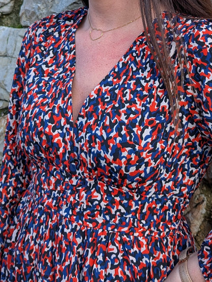 Robe de fêtes noir et beige camel manches longues