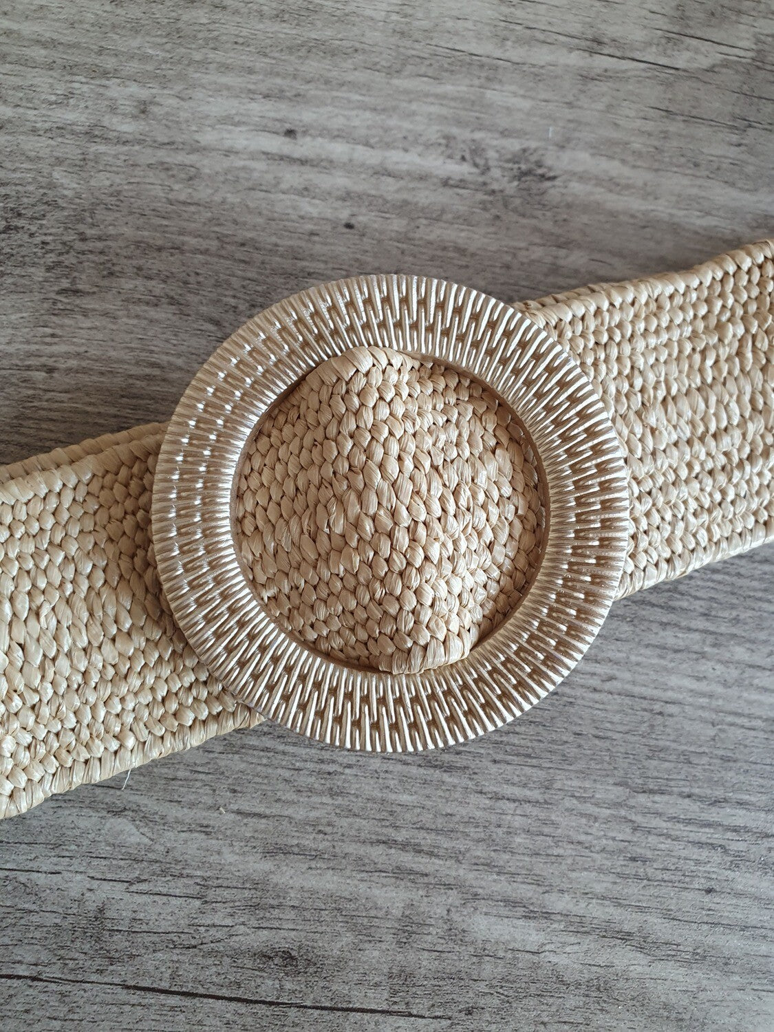Ceinture élastique paille beige taille unique boucle dorée