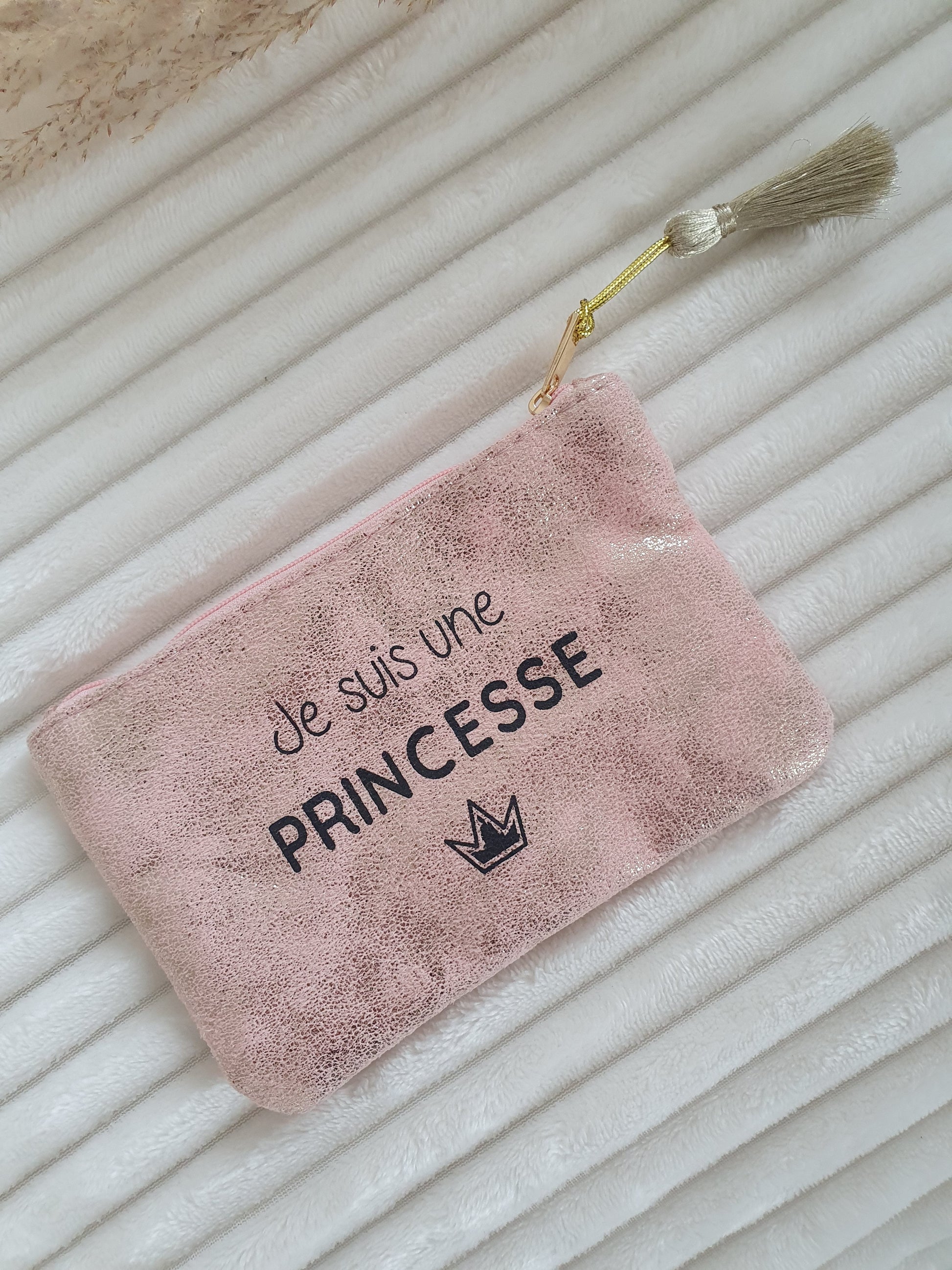 Petite pochette rose noir paillettes je suis une princesse