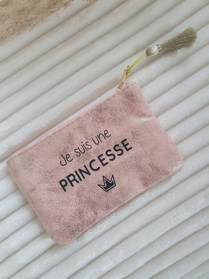 Petite pochette rose noir paillettes je suis une princesse
