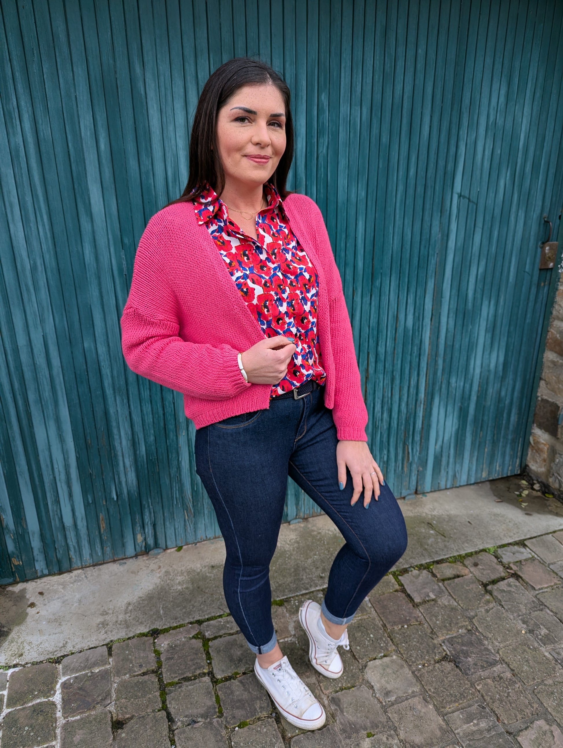 Chemise fluide imprimé fleurs coquelicots fushia bleu