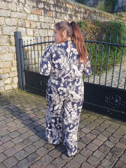 Combinaison pantalon fluide grande taille motif tropical