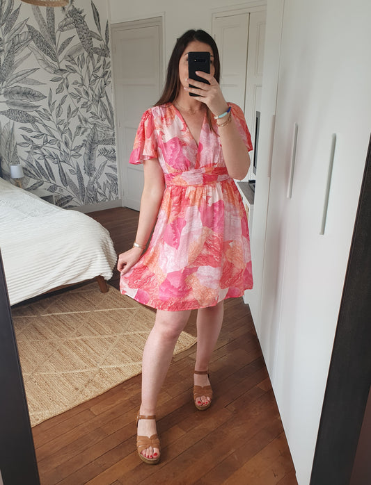 Robe colorée aquarelle rose et orange femme tendance