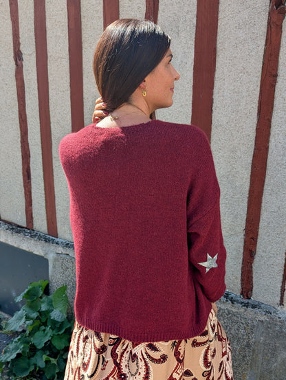 Gilet bordeaux avec étoiles aux coudes femme