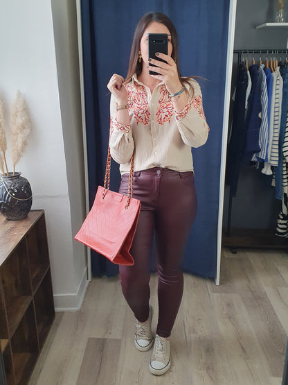 Sac simili cuir effet crocodile couleur brique et doré