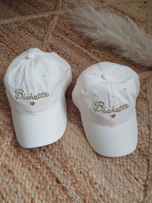 Casquette femme fille beige et doré coeur bichette