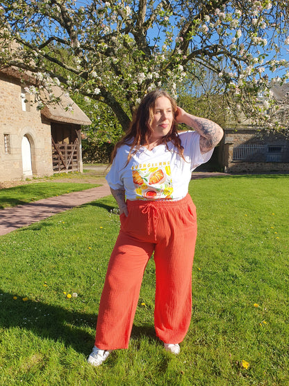 Pantalon gaze de coton couleur corail grande taille curvy