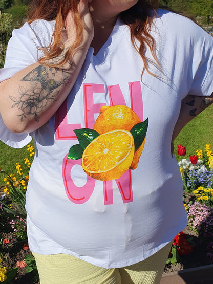 T-shirt lemon citrons blanc jaune rose grande taille curvy