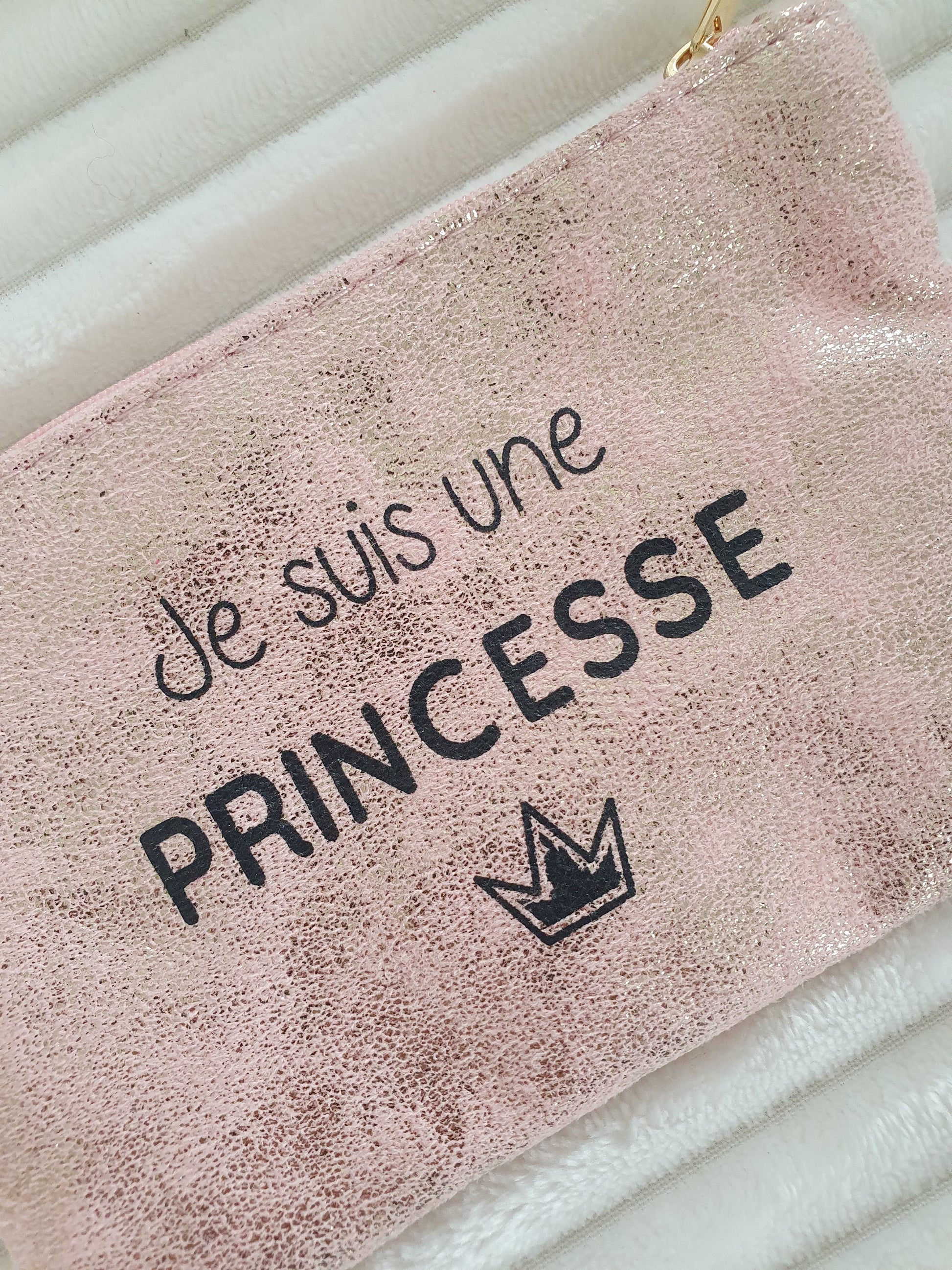 Petite pochette rose noir paillettes je suis une princesse