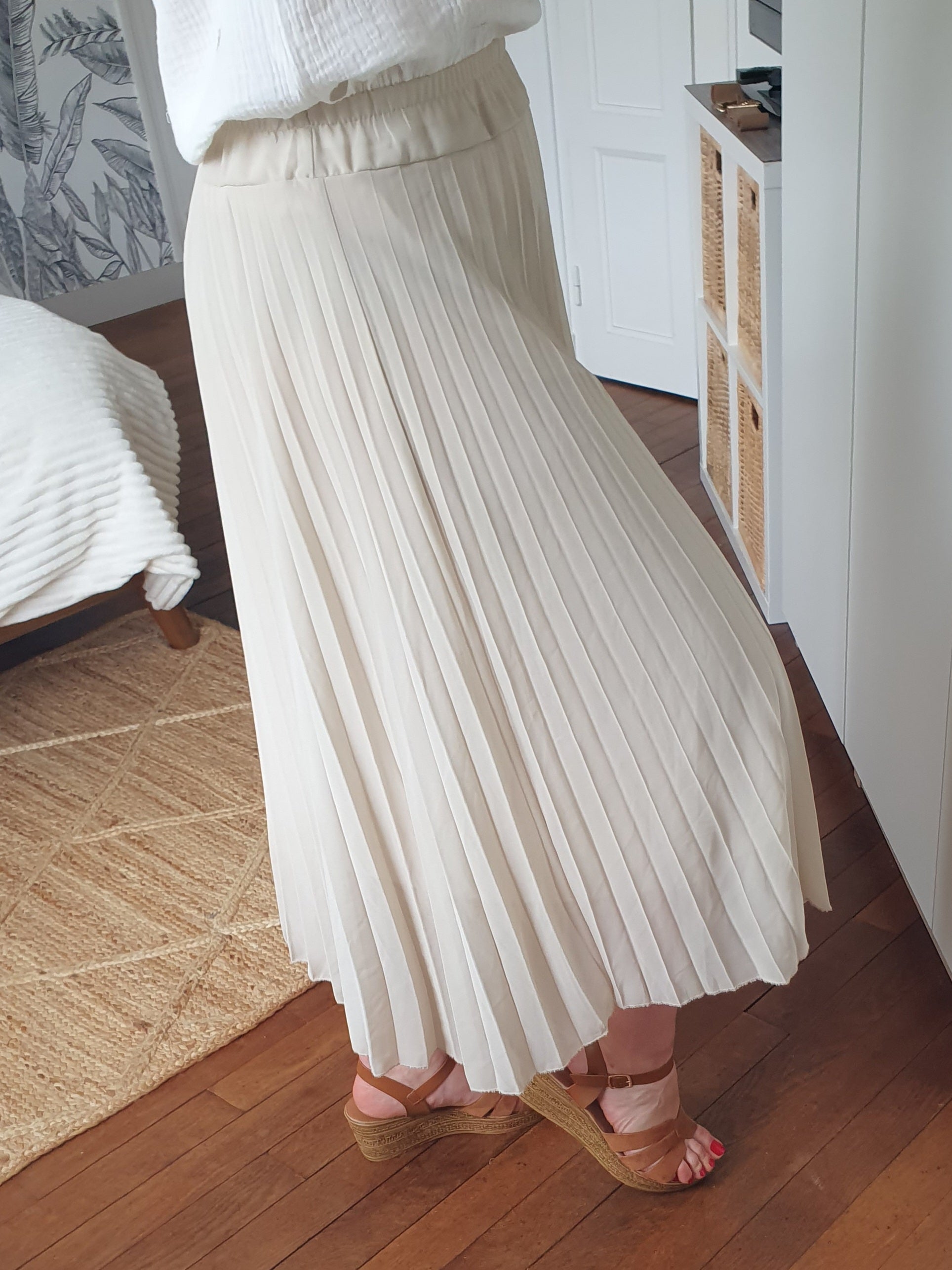 Jupe longue plissée femme beige écru taille unique élastique
