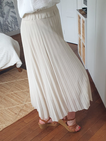 Jupe longue plissée femme beige écru taille unique élastique