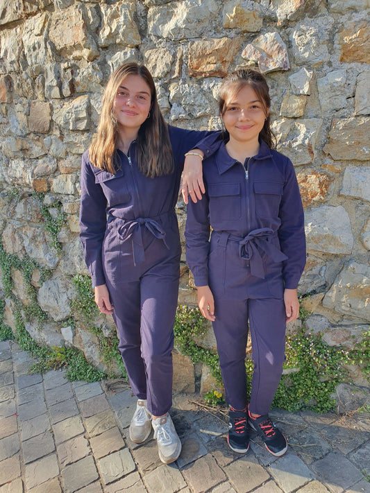Combinaison pantalon bleu marine pour fille manches longues