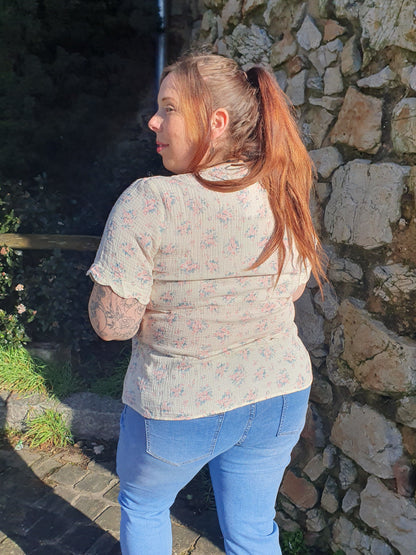 Blouse manches courtes gaze de coton imprimé fleurs