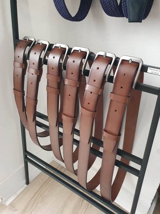 Ceinture en cuir véritable couleur camel pour homme