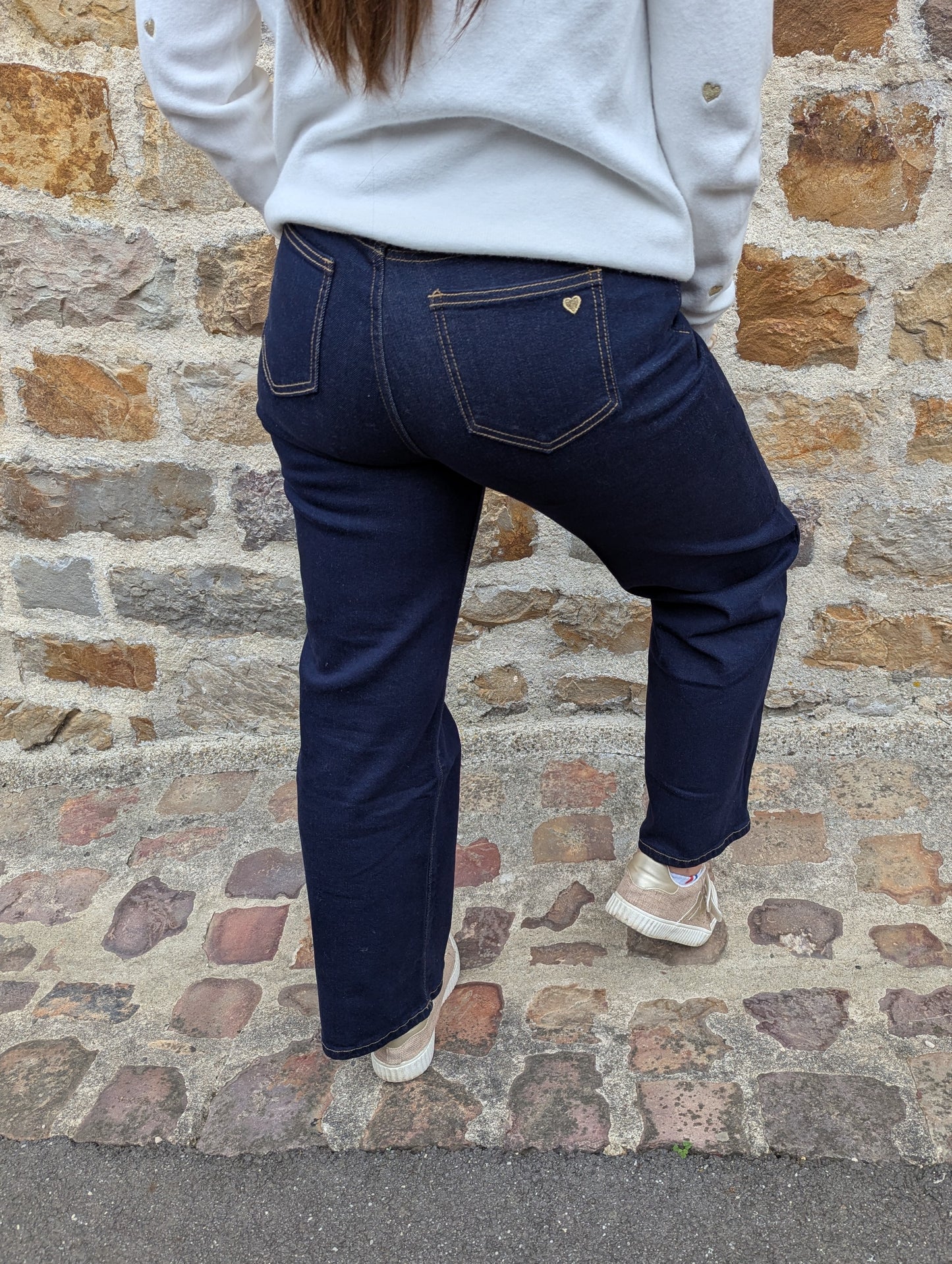Jean large bleu foncé brut jambes évasées femme wide