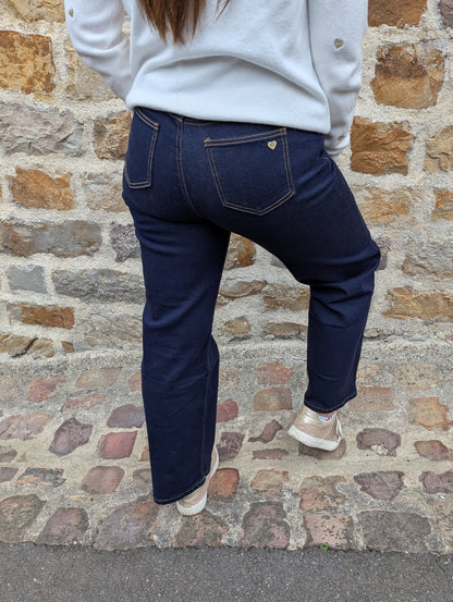 Jean large bleu foncé brut jambes évasées femme wide