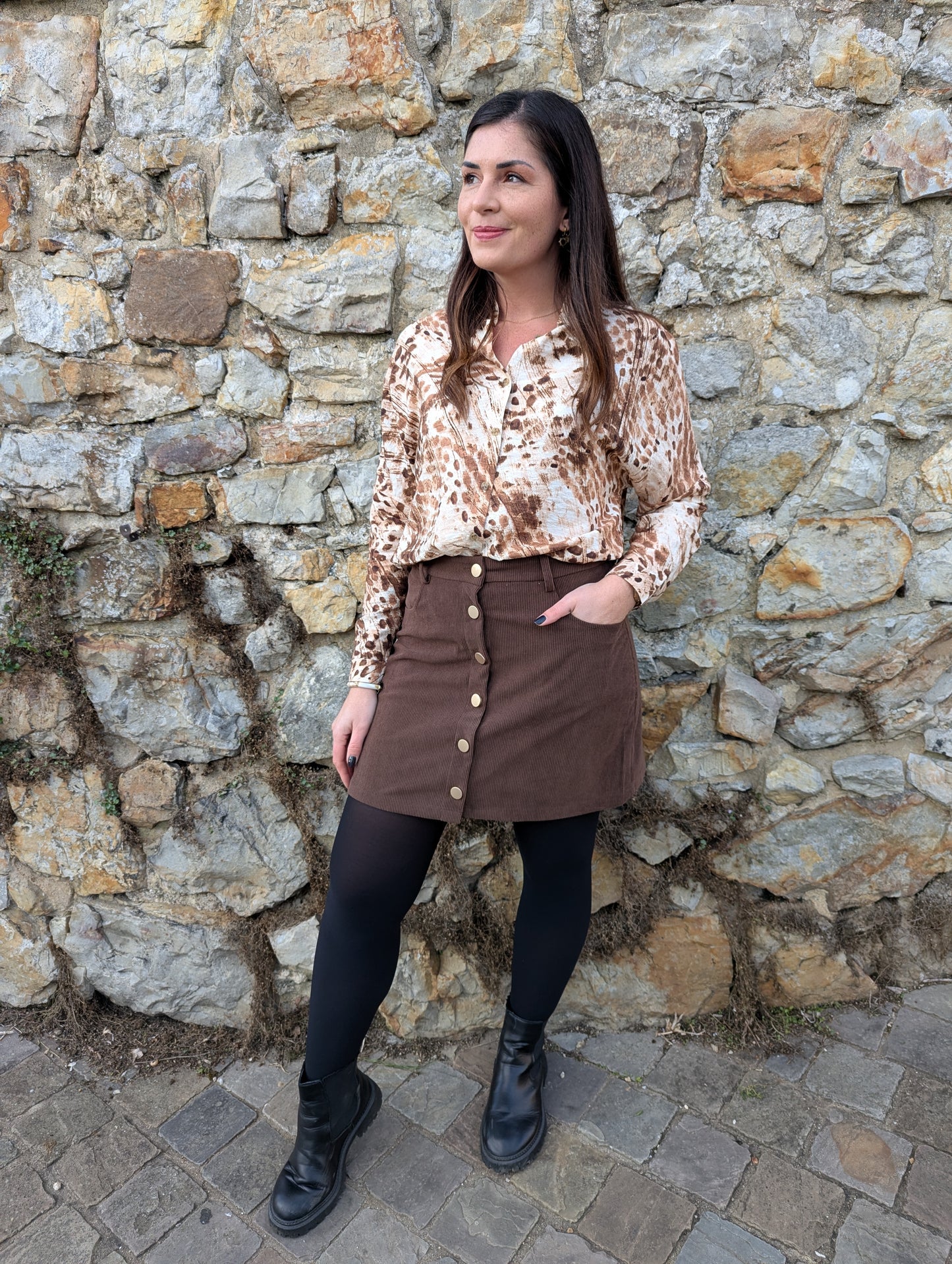 Chemise fluide oversize marron et beige peinture