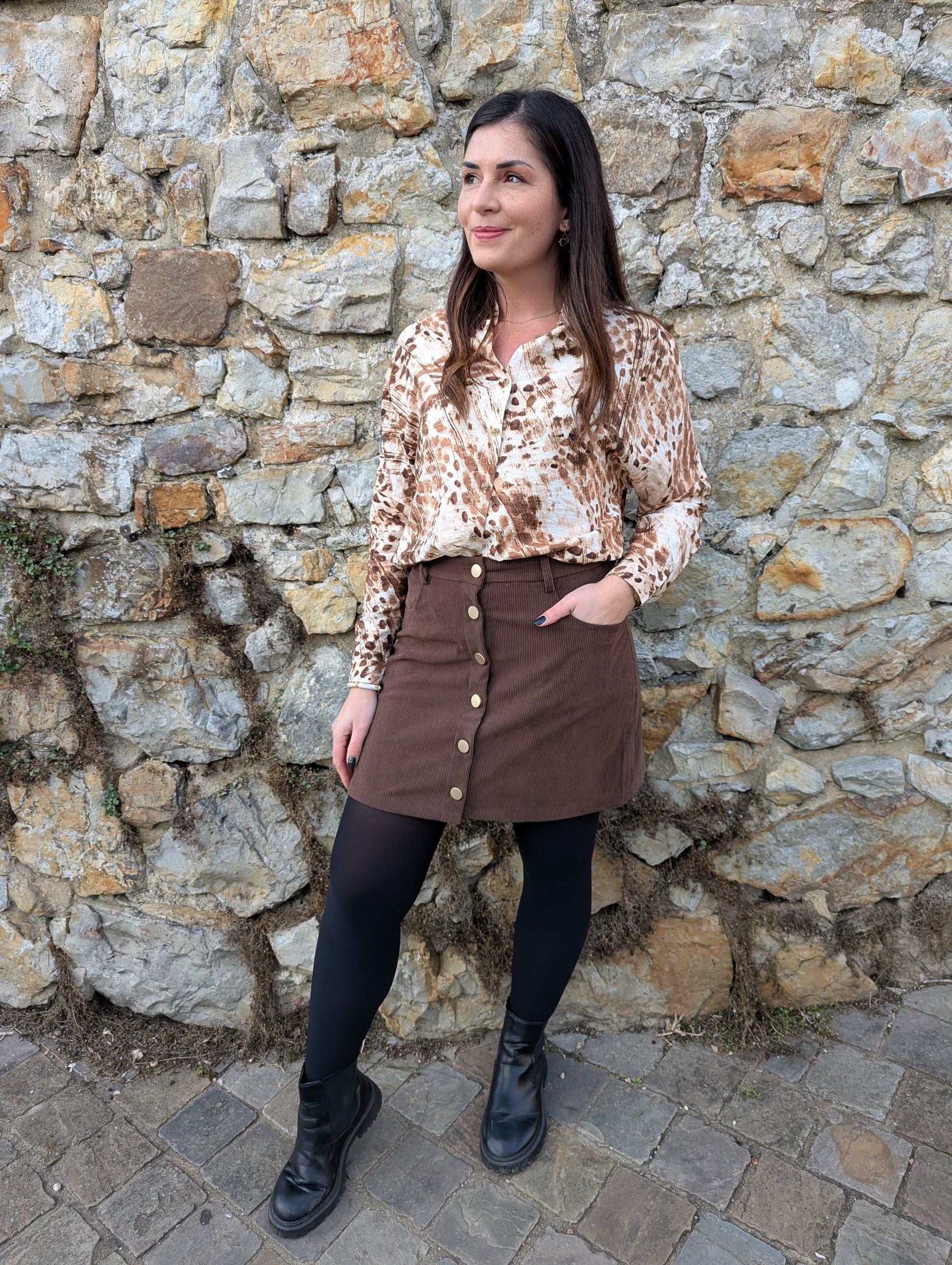 Chemise fluide oversize marron et beige peinture