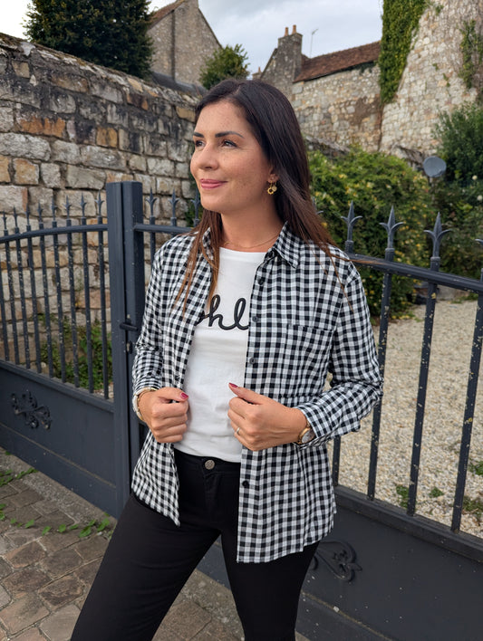 Chemise noir et blanc à petits carreaux femme