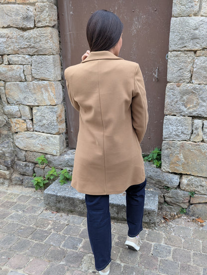 Caban femme camel mi long coupe classique femme