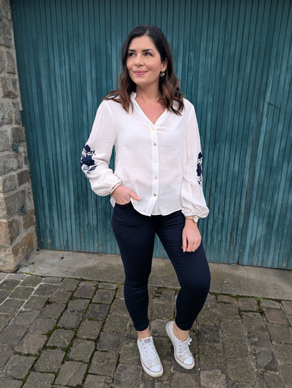 Jean pantalon skinny bleu marine effet peau de pêche