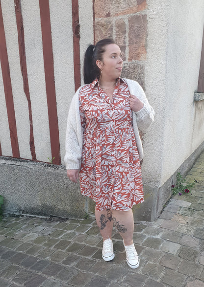 Robe chemise femme grande taille terracotta beige droite