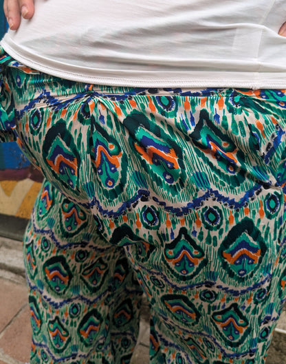 Pantalon fluide femme grande taille motif aquarelle