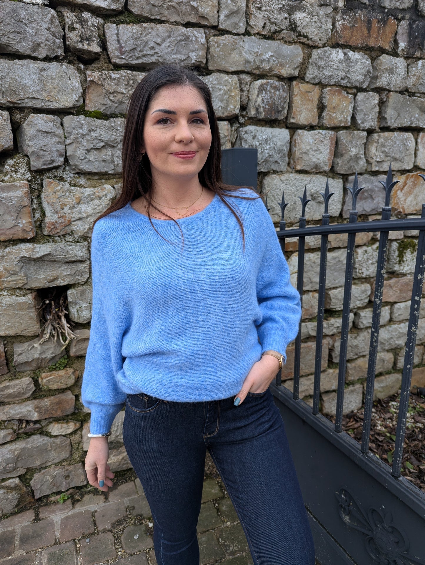 Pull bleu ciel coupe oversize femme