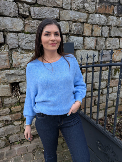 Pull bleu ciel coupe oversize femme