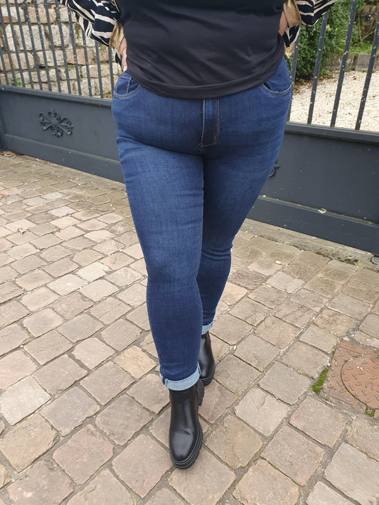 Jean femme coupe slim bleu foncé taille haute stretch