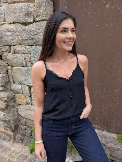 Top débardeur fluide noir avec boutons devant