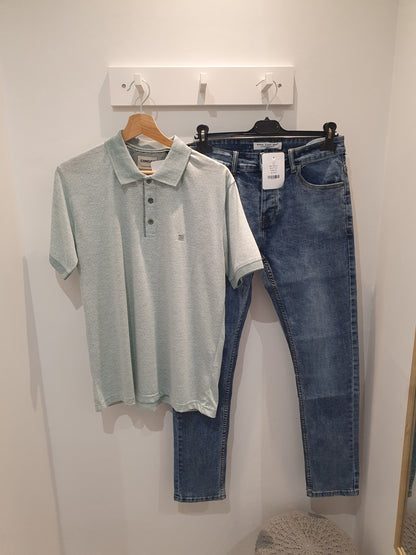 Polo vert d'eau pastel stretch coupe cintrée pour homme