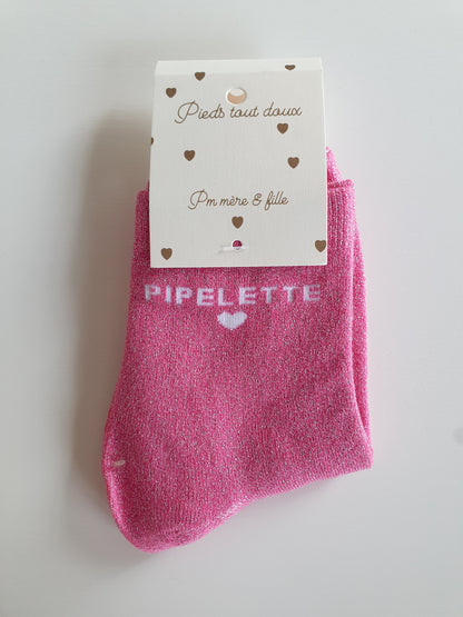 Paire de chaussettes femme paillettes texte pipelette