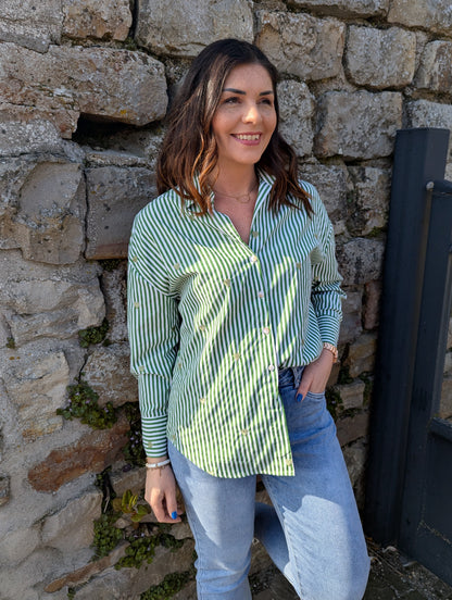 Chemise COEURS vert/rayé