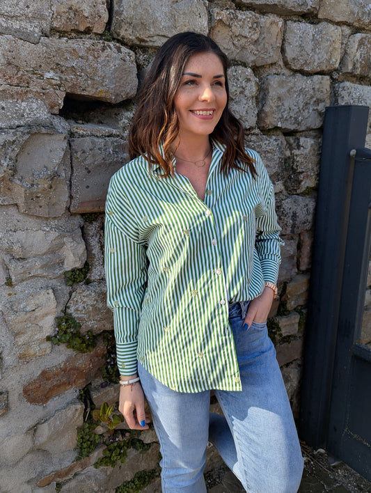 Chemise COEURS vert/rayé