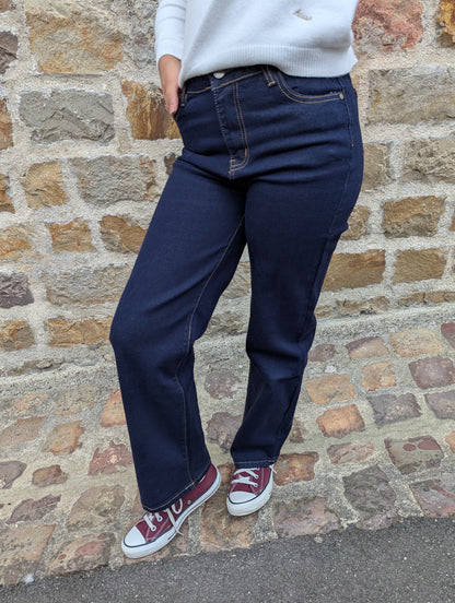 Jean large bleu foncé brut fille avec coeur doré