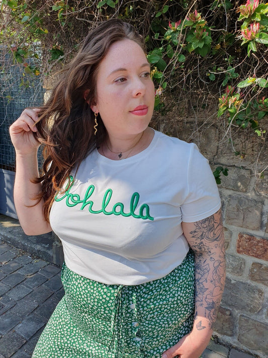 T-shirt OOHLALA blanc et vert grande taille col rond