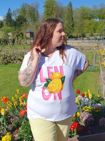 T-shirt lemon citrons blanc jaune rose grande taille curvy