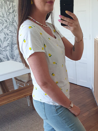 T-shirt citrons col en v femme coton made in italy