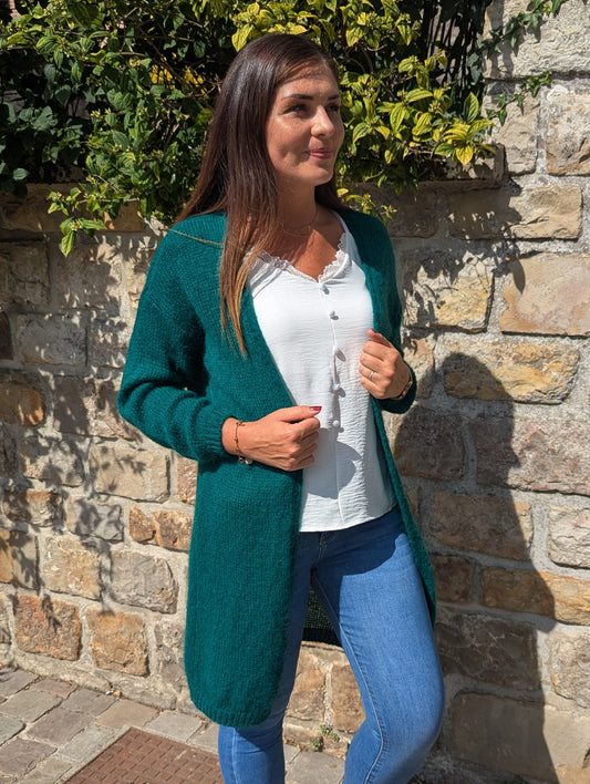 Gilet long vert menthe avec étoiles aux coudes