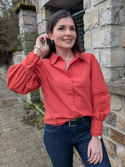 Chemise en coton terracotta avec dentelle femme
