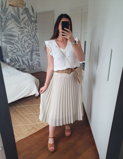 Jupe longue plissée femme beige écru taille unique élastique