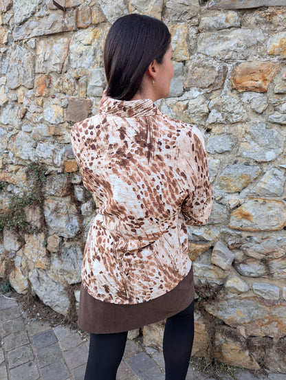 Chemise fluide oversize marron et beige peinture