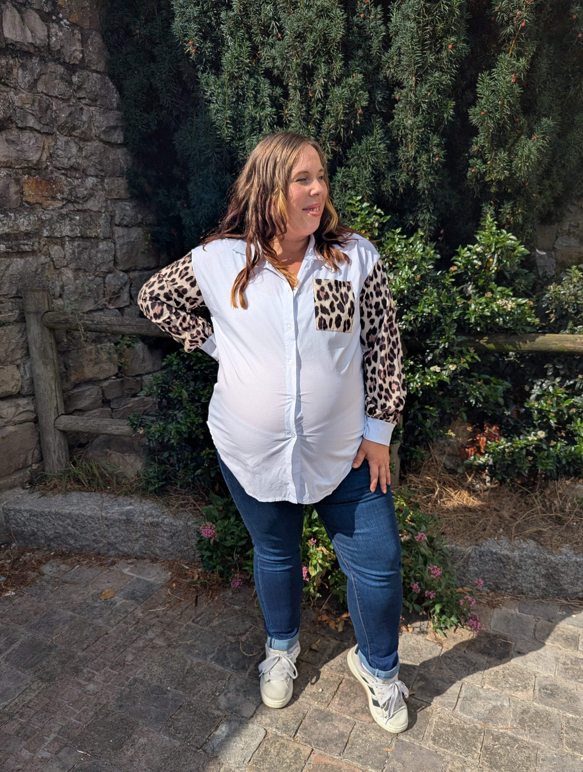 Chemise bicolore blanc et léopard grande taille