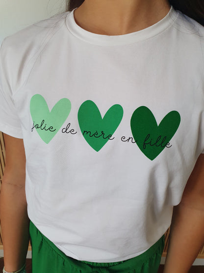 T-shirt TELLE FILLE (cœurs/vert)