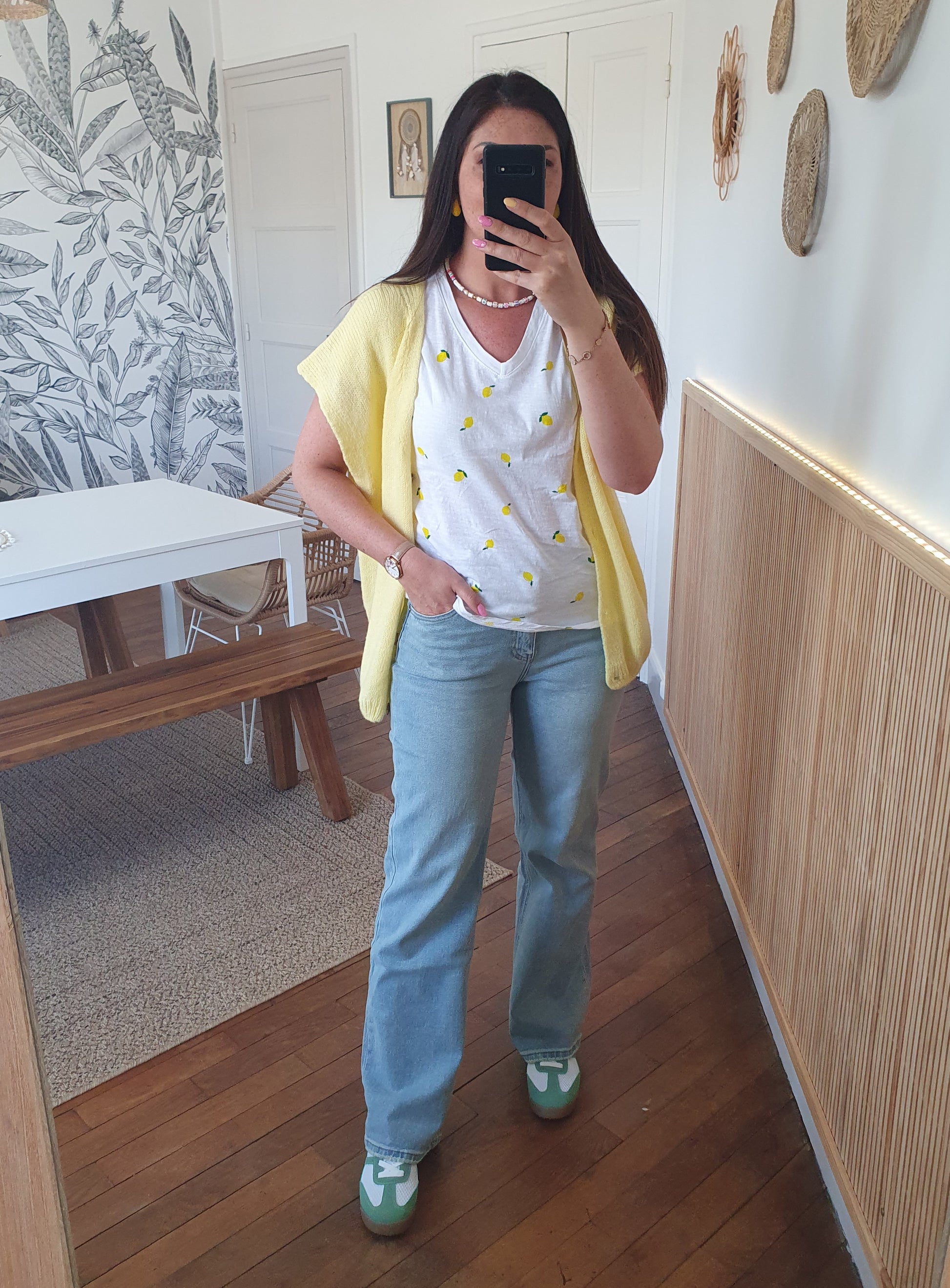 T-shirt citrons col en v femme coton made in italy