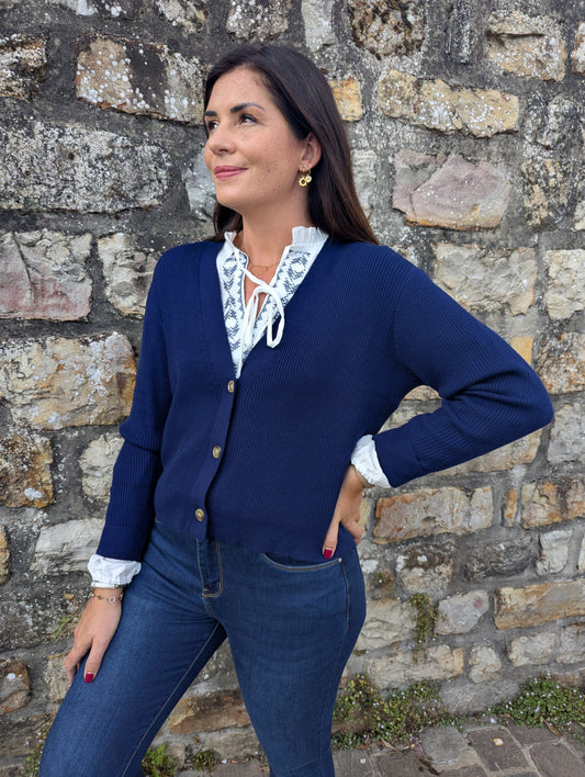 Gilet bleu marine avec 3 boutons col en V